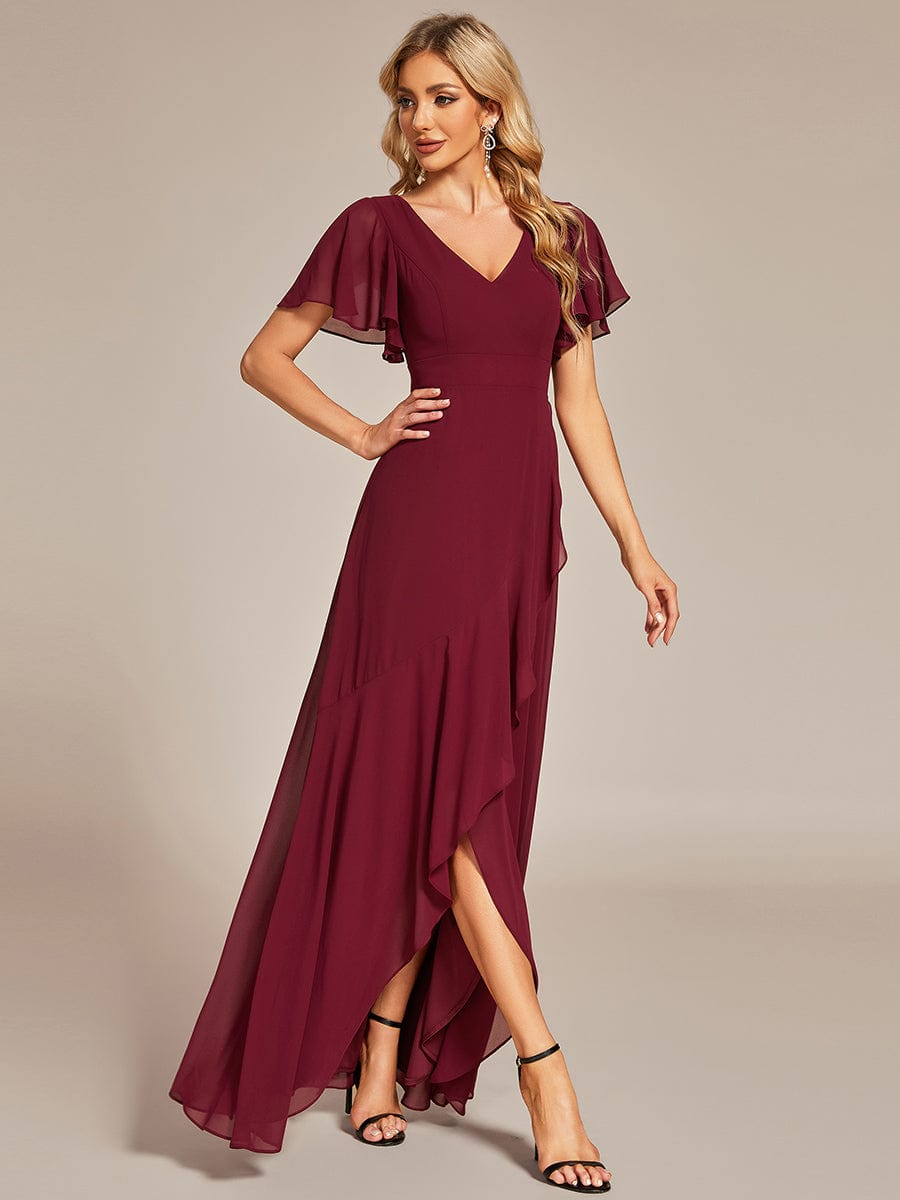 Charming Chiffon Bridesmaid Dress with Lotus Leaf Hemline #color_Burgundy