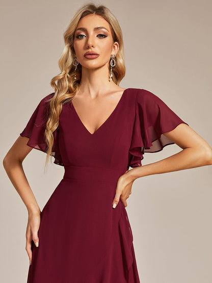 Charming Chiffon Bridesmaid Dress with Lotus Leaf Hemline #color_Burgundy