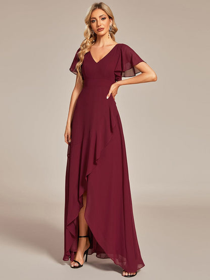 Charming Chiffon Bridesmaid Dress with Lotus Leaf Hemline #color_Burgundy