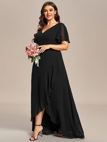 Custom Size Flowy Chiffon Ruffled Bridesmaid Dress #color_Black