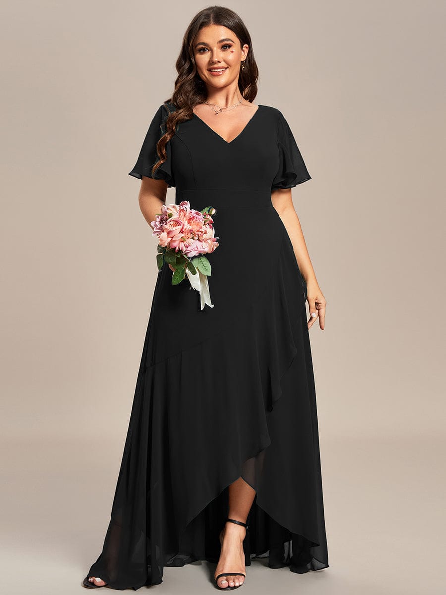 Custom Size Flowy Chiffon Ruffled Bridesmaid Dress #color_Black