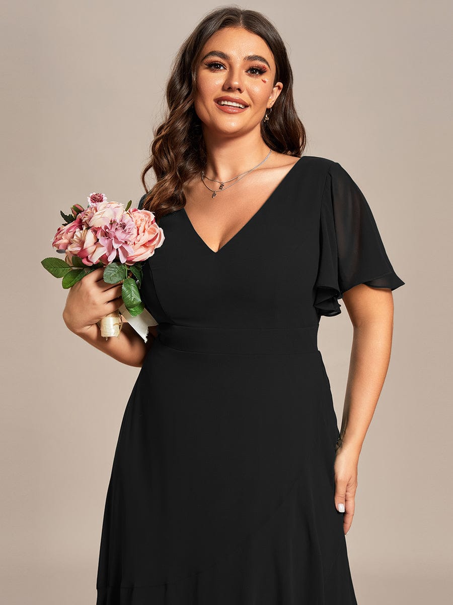 Custom Size Flowy Chiffon Ruffled Bridesmaid Dress #color_Black