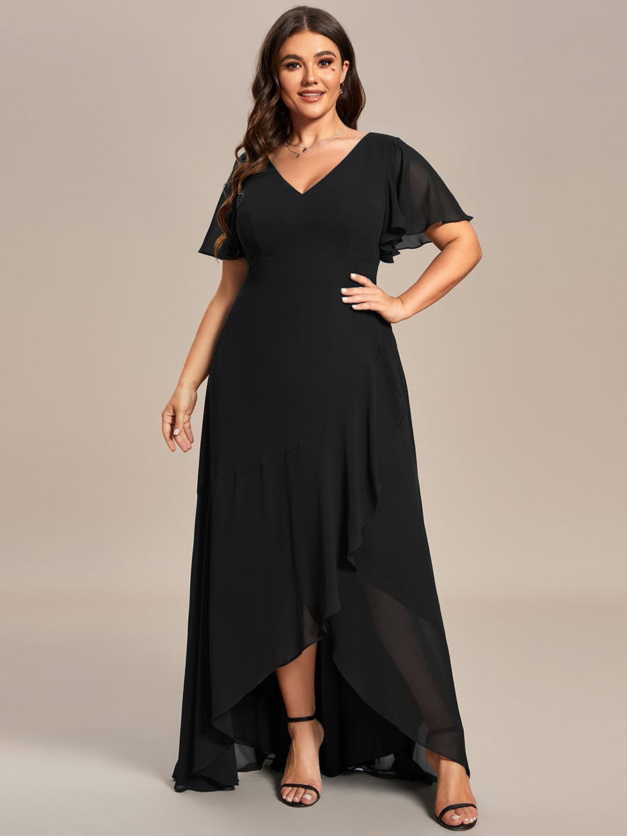 Charming Chiffon Bridesmaid Dress with Lotus Leaf Hemline #color_Black