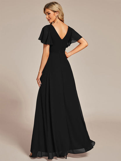 Charming Chiffon Bridesmaid Dress with Lotus Leaf Hemline #color_Black