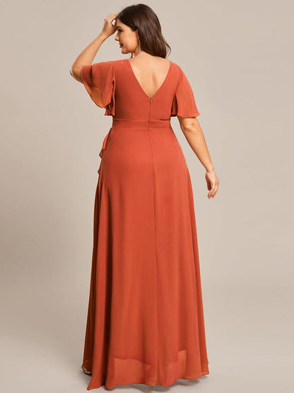 Stunning Chiffon Lotus Hemline Ruffles Sleeve Bridesmaid Dress #color_Burnt Orange