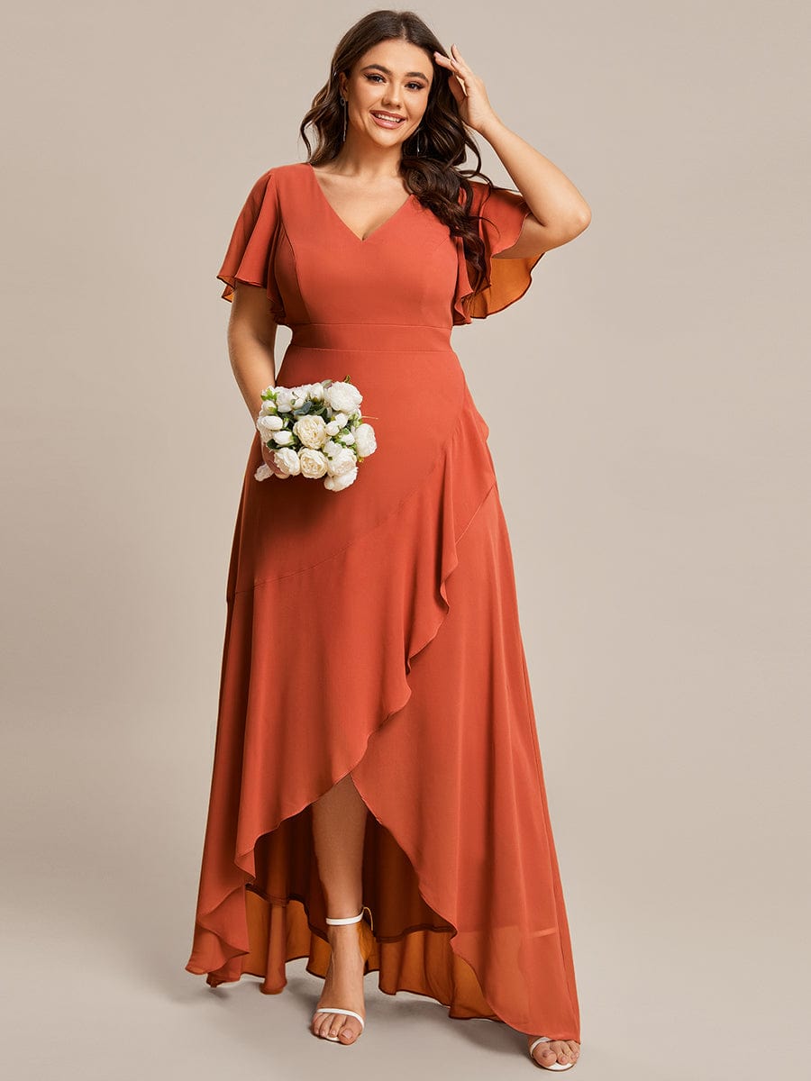 Custom Size Flowy Chiffon Ruffled Bridesmaid Dress #color_Burnt Orange