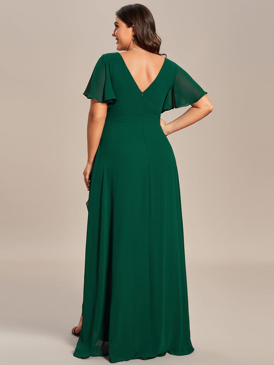 Charming Chiffon Bridesmaid Dress with Lotus Leaf Hemline #color_Dark Green