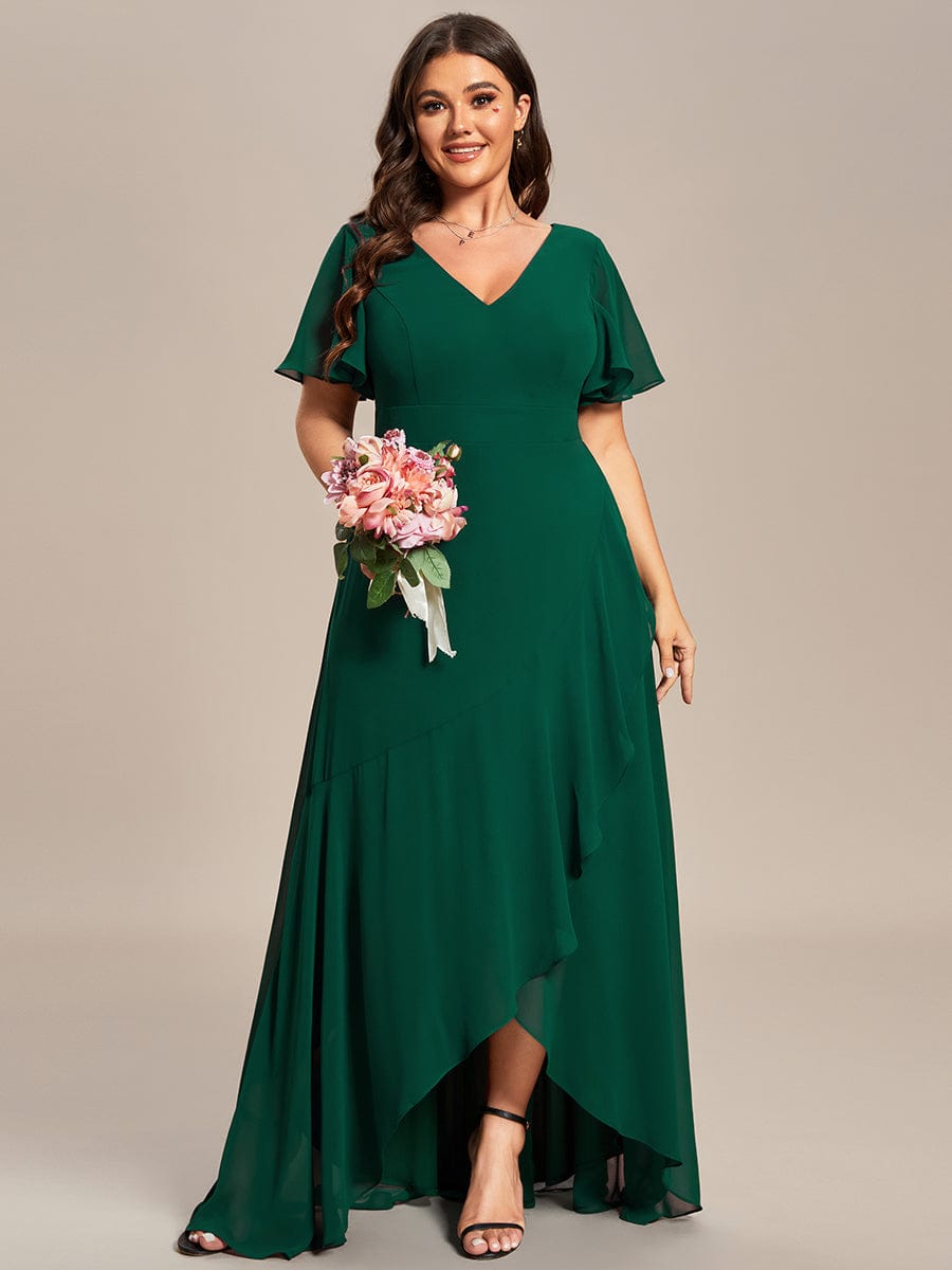 Custom Size Flowy Chiffon Ruffled Bridesmaid Dress #color_Dark Green