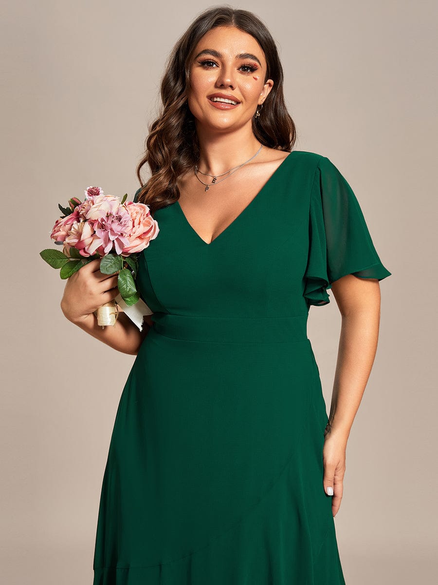 Charming Chiffon Bridesmaid Dress with Lotus Leaf Hemline #color_Dark Green