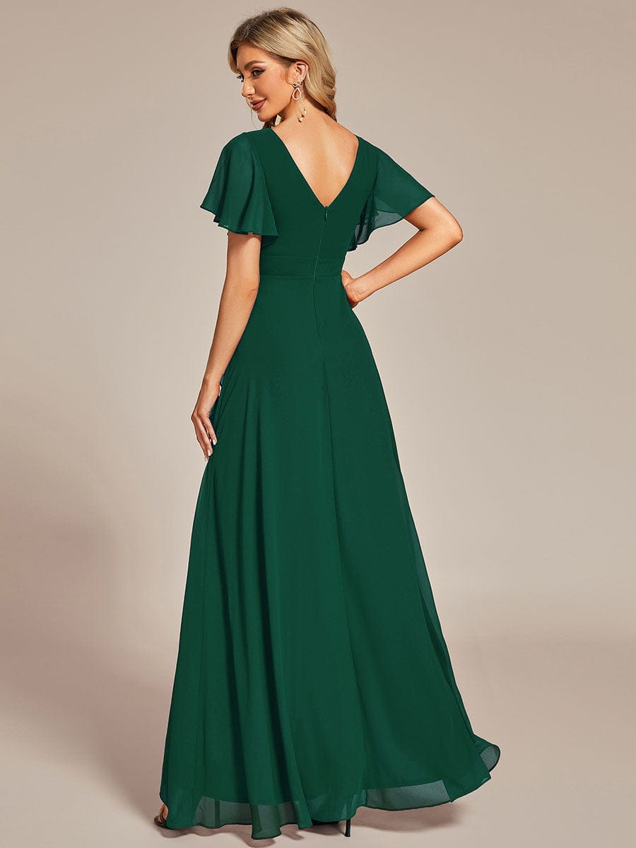 Charming Chiffon Bridesmaid Dress with Lotus Leaf Hemline #color_Dark Green