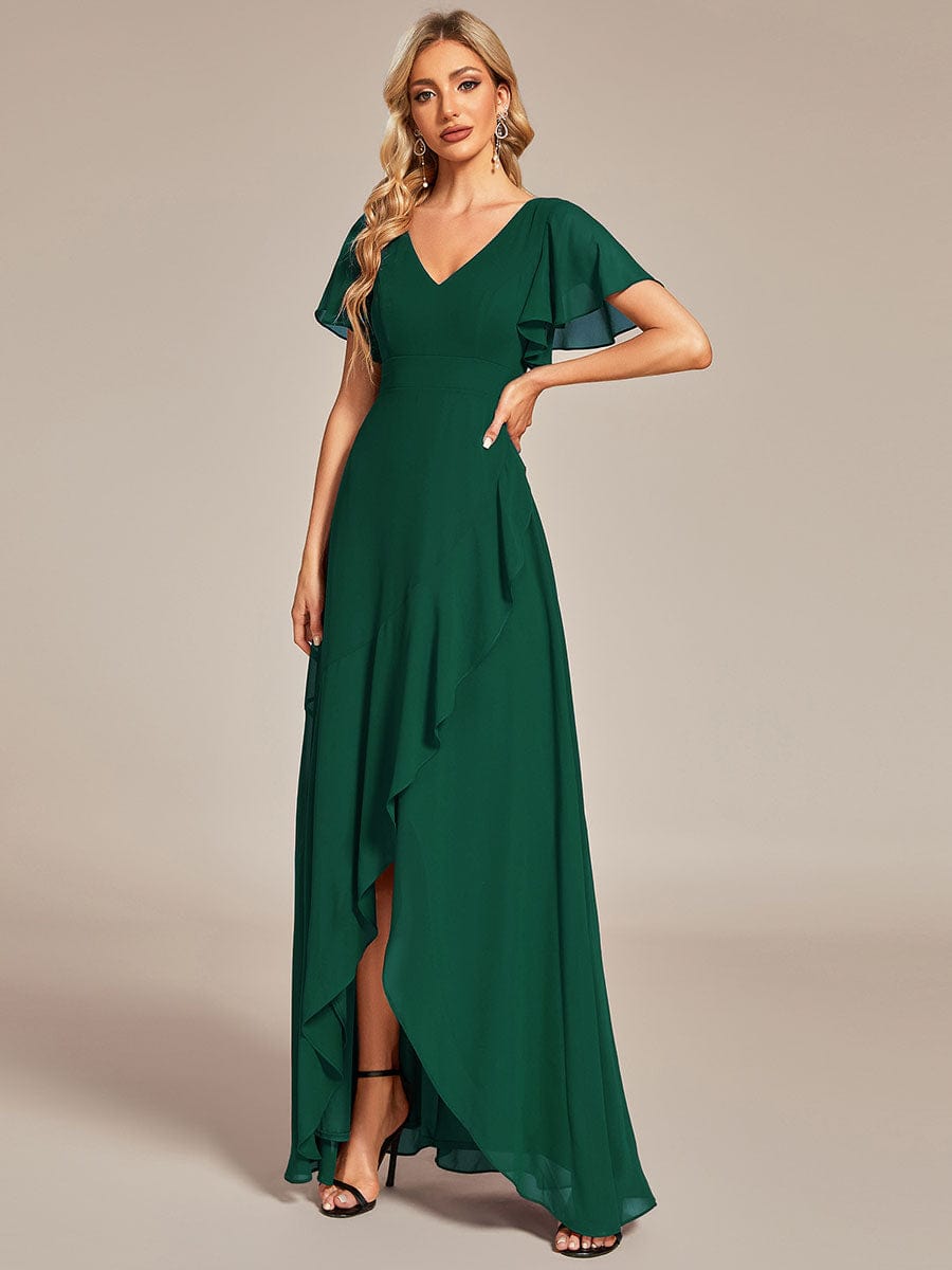 Charming Chiffon Bridesmaid Dress with Lotus Leaf Hemline #color_Dark Green