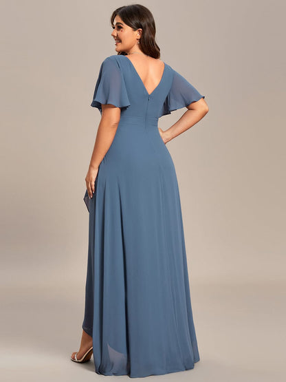 Charming Chiffon Bridesmaid Dress with Lotus Leaf Hemline #color_Dusty Navy