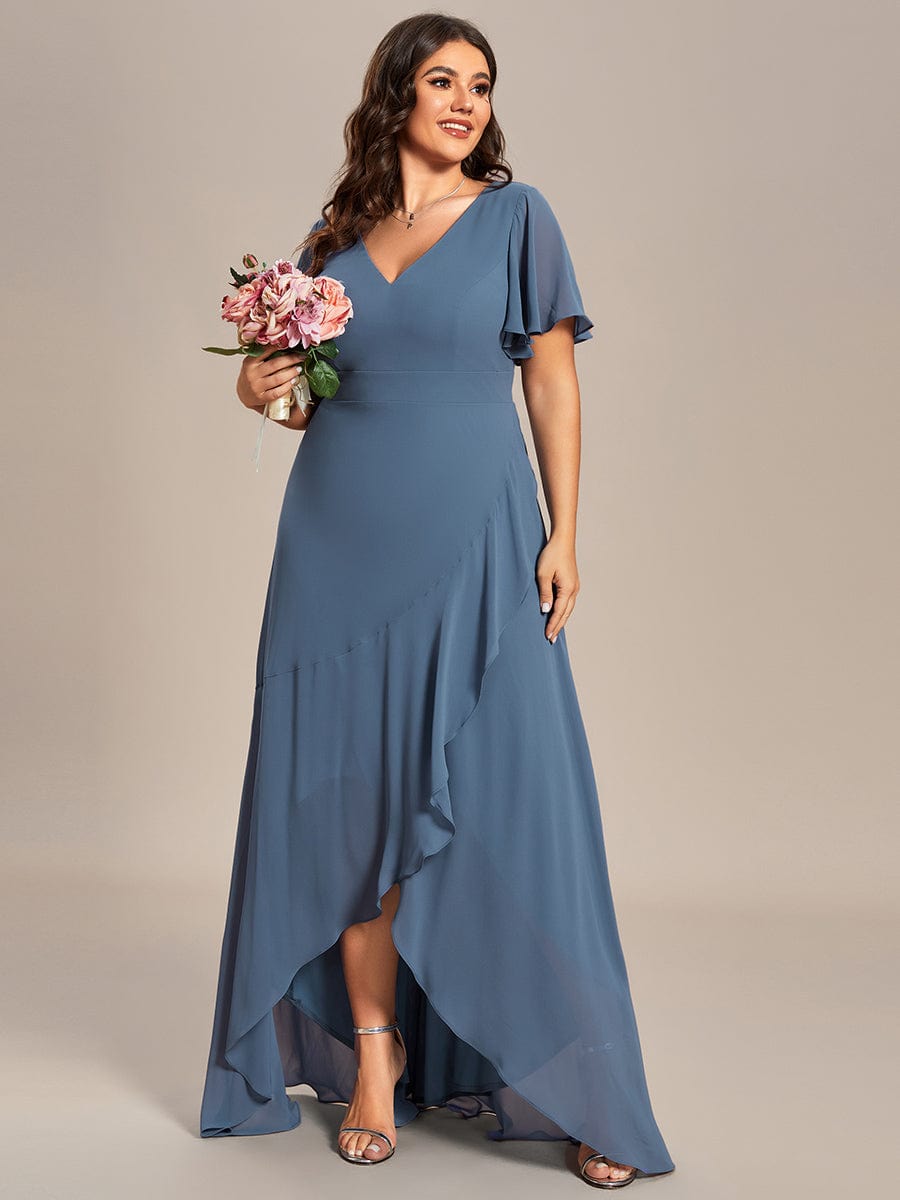 Custom Size Flowy Chiffon Ruffled Bridesmaid Dress #color_Dusty Navy