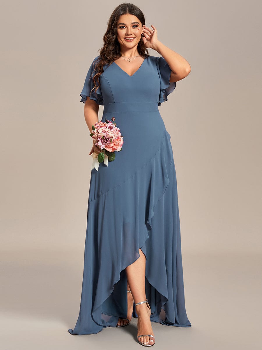 Custom Size Flowy Chiffon Ruffled Bridesmaid Dress #color_Dusty Navy