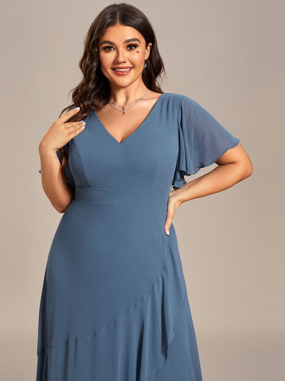 Plus Size Elegant Lotus Sleeves Chiffon Bridesmaid Dress #color_Dusty Navy