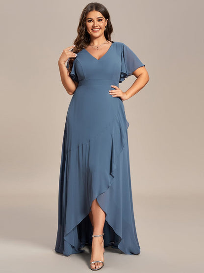 Charming Chiffon Bridesmaid Dress with Lotus Leaf Hemline #color_Dusty Navy