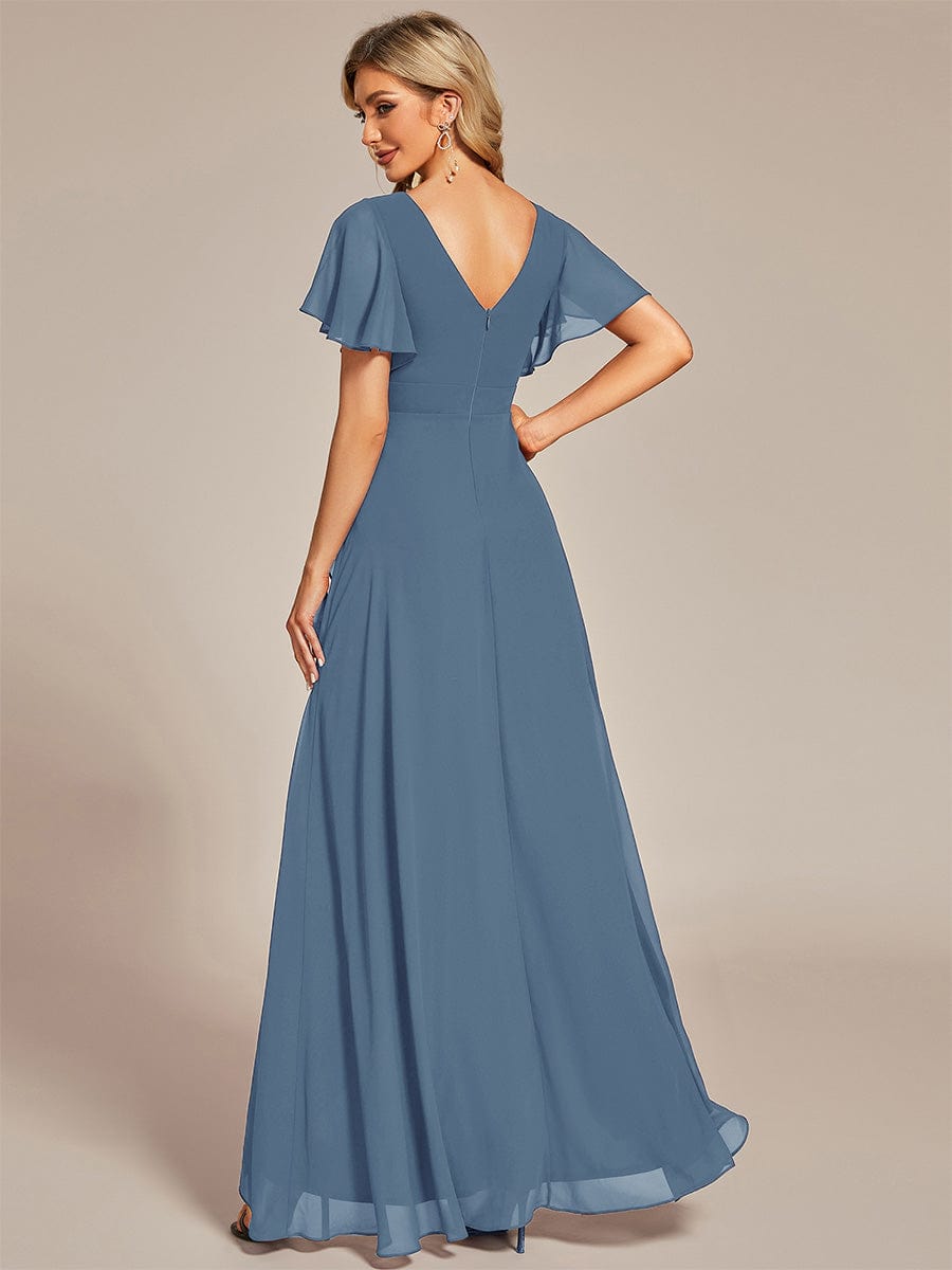 Charming Chiffon Bridesmaid Dress with Lotus Leaf Hemline #color_Dusty Navy