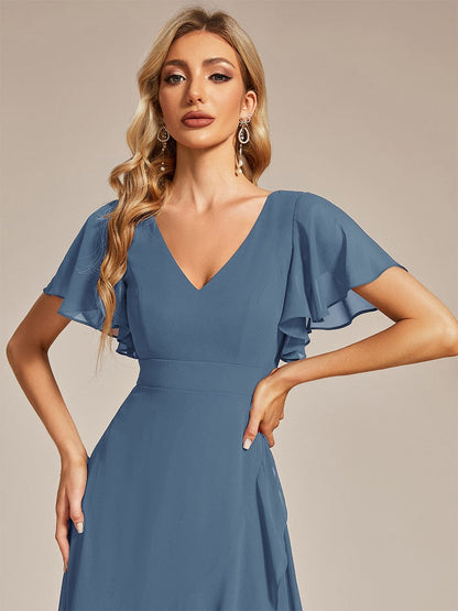 Charming Chiffon Bridesmaid Dress with Lotus Leaf Hemline #color_Dusty Navy