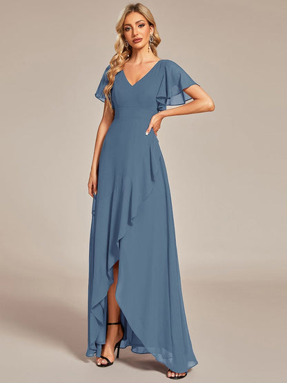 Charming Chiffon Bridesmaid Dress with Lotus Leaf Hemline #color_Dusty Navy