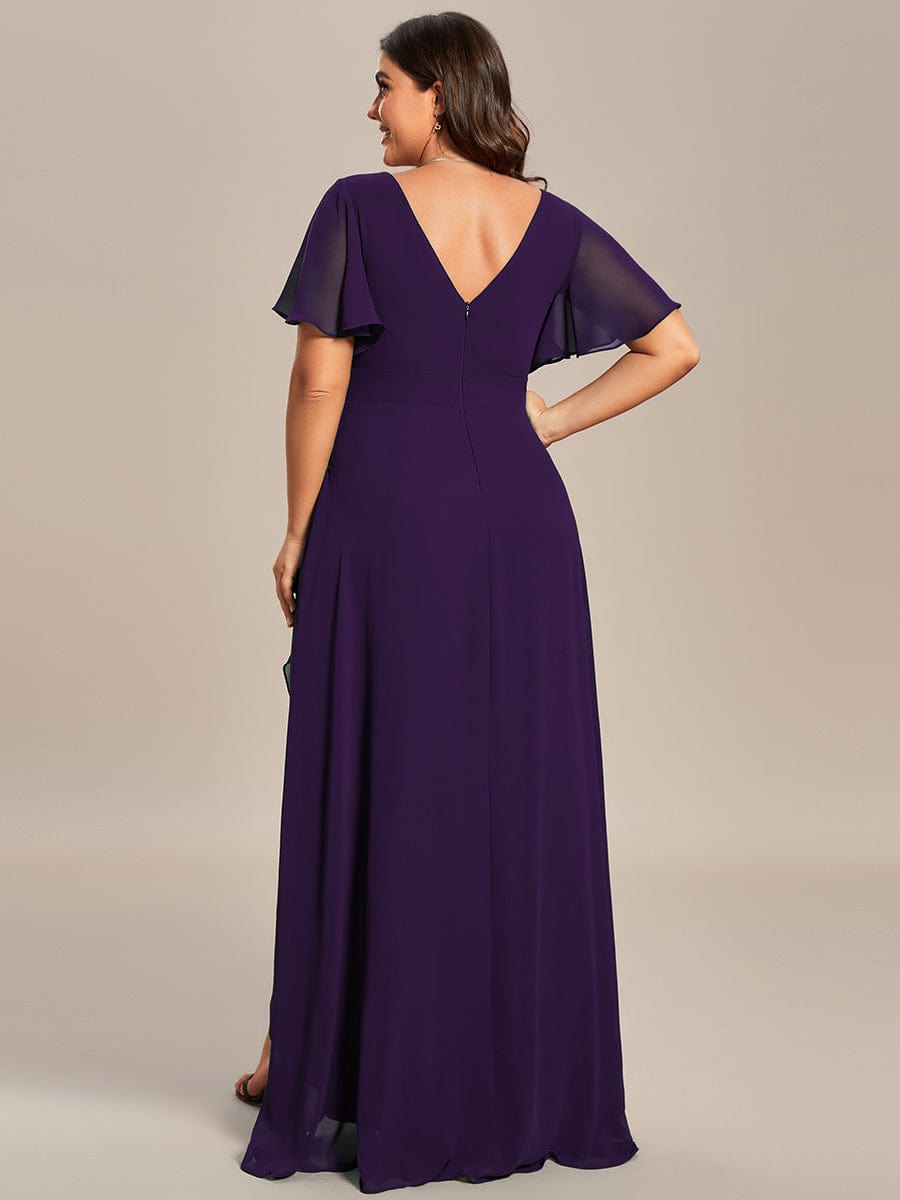 Stunning Chiffon Lotus Hemline Ruffles Sleeve Bridesmaid Dress #color_Dark Purple