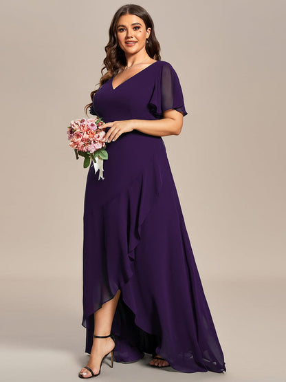 Plus Size Elegant Lotus Sleeves Chiffon Bridesmaid Dress #color_Dark Purple