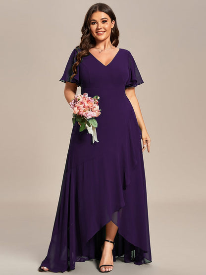 Plus Size Elegant Lotus Sleeves Chiffon Bridesmaid Dress #color_Dark Purple