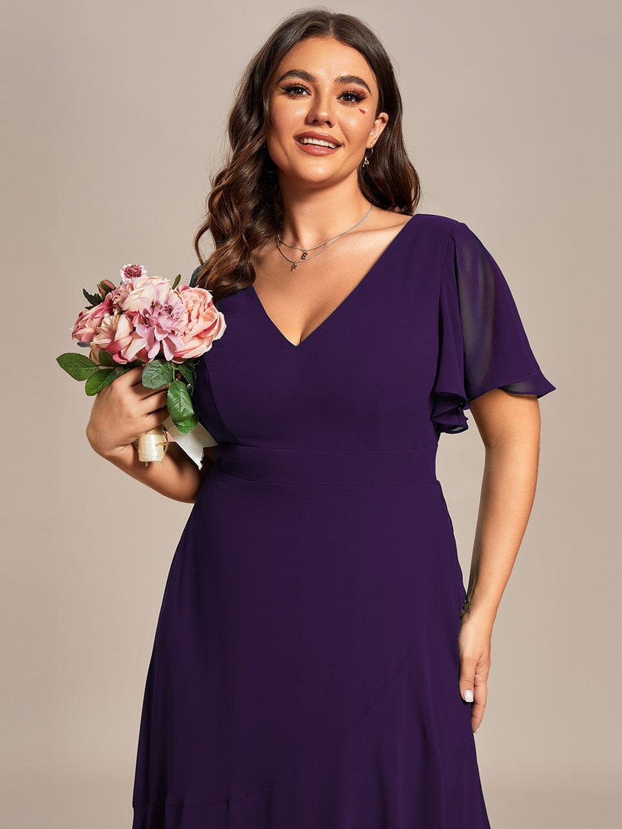 Plus Size Elegant Lotus Sleeves Chiffon Bridesmaid Dress #color_Dark Purple