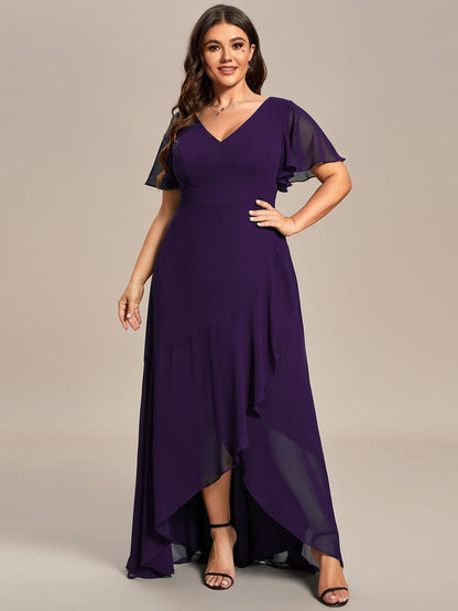 Plus Size Elegant Lotus Sleeves Chiffon Bridesmaid Dress #color_Dark Purple