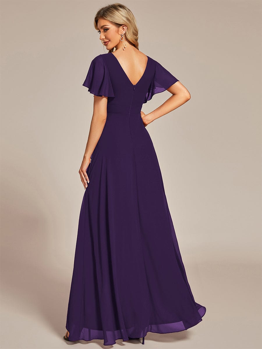 Stunning Chiffon Lotus Hemline Ruffles Sleeve Bridesmaid Dress #color_Dark Purple