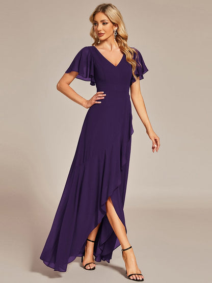 Custom Size Flowy Chiffon Ruffled Bridesmaid Dress #color_Dark Purple