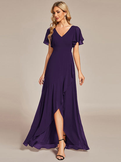 Stunning Chiffon Lotus Hemline Ruffles Sleeve Bridesmaid Dress