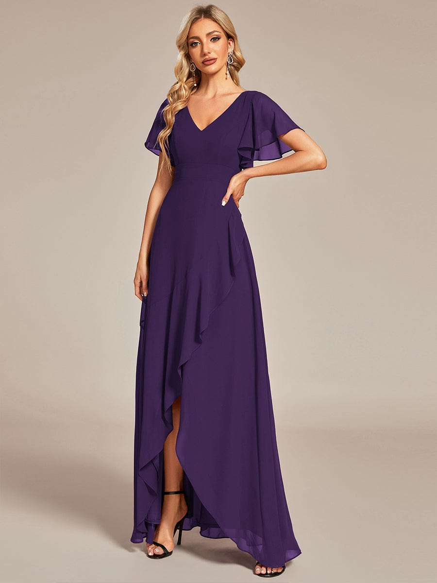 Custom Size Flowy Chiffon Ruffled Bridesmaid Dress #color_Dark Purple