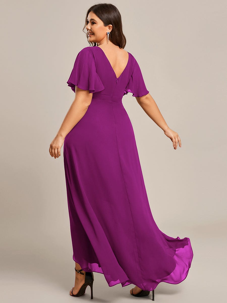 Plus Size Elegant Lotus Sleeves Chiffon Bridesmaid Dress #color_Fuchsia