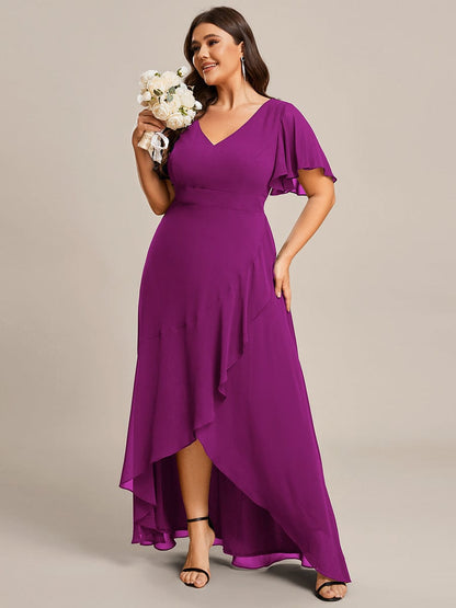 Custom Size Flowy Chiffon Ruffled Bridesmaid Dress #color_Fuchsia