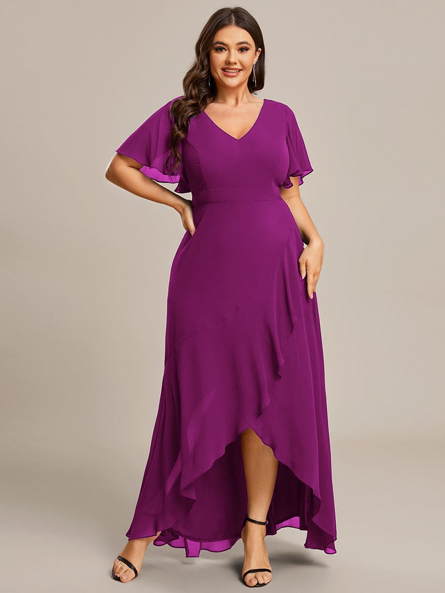 Custom Size Flowy Chiffon Ruffled Bridesmaid Dress #color_Fuchsia