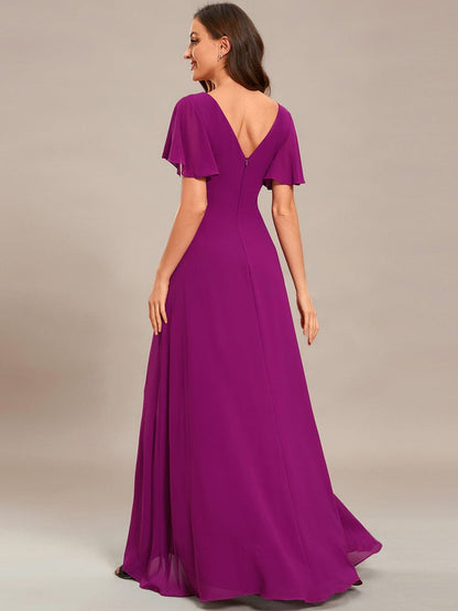 Stunning Chiffon Lotus Hemline Ruffles Sleeve Bridesmaid Dress #color_Fuchsia