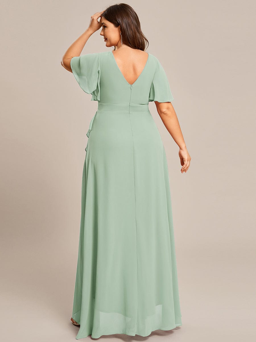 Stunning Chiffon Lotus Hemline Ruffles Sleeve Bridesmaid Dress #color_Mint Green