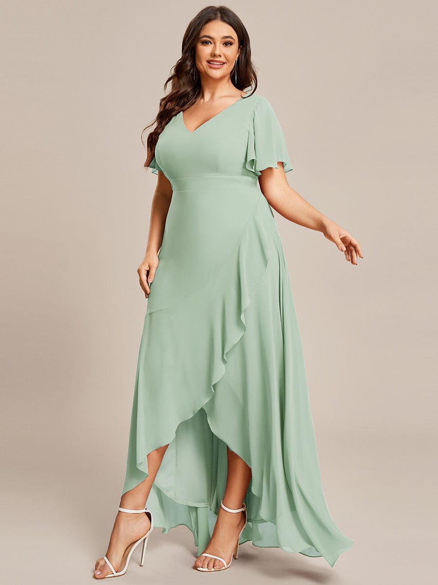 Plus Size Elegant Lotus Sleeves Chiffon Bridesmaid Dress #color_Mint Green