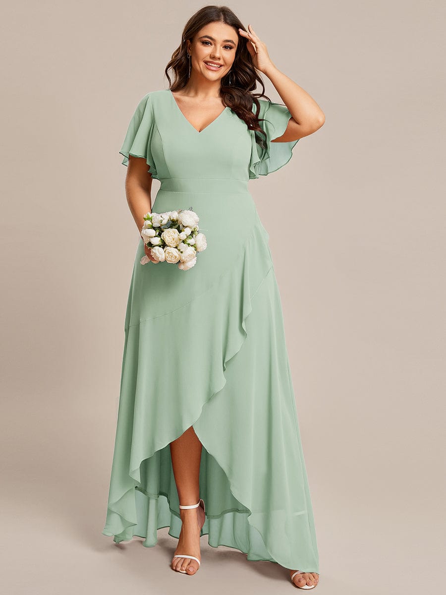 Plus Size Elegant Lotus Sleeves Chiffon Bridesmaid Dress #color_Mint Green