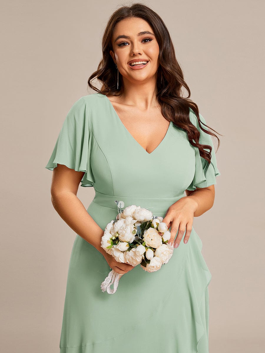 Plus Size Elegant Lotus Sleeves Chiffon Bridesmaid Dress #color_Mint Green