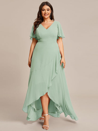 Stunning Chiffon Lotus Hemline Ruffles Sleeve Bridesmaid Dress #color_Mint Green