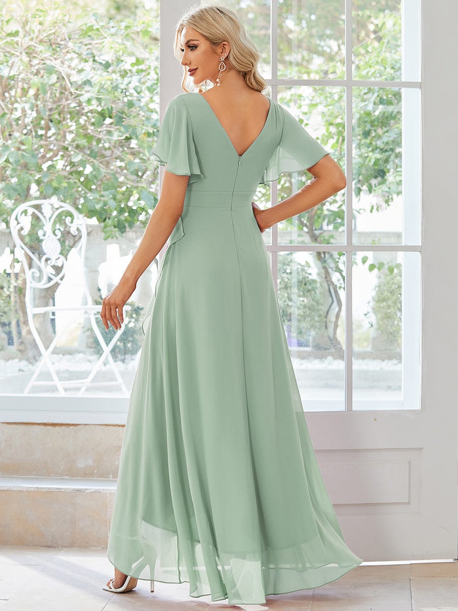 Stunning Chiffon Lotus Hemline Ruffles Sleeve Bridesmaid Dress #color_Mint Green