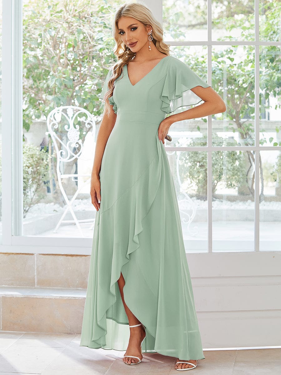 Custom Size Flowy Chiffon Ruffled Bridesmaid Dress #color_Mint Green