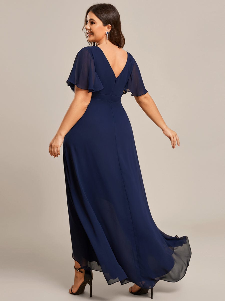 Charming Chiffon Bridesmaid Dress with Lotus Leaf Hemline #color_Navy Blue