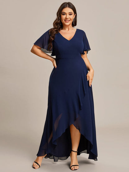 Charming Chiffon Bridesmaid Dress with Lotus Leaf Hemline #color_Navy Blue