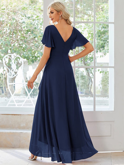 Charming Chiffon Bridesmaid Dress with Lotus Leaf Hemline #color_Navy Blue