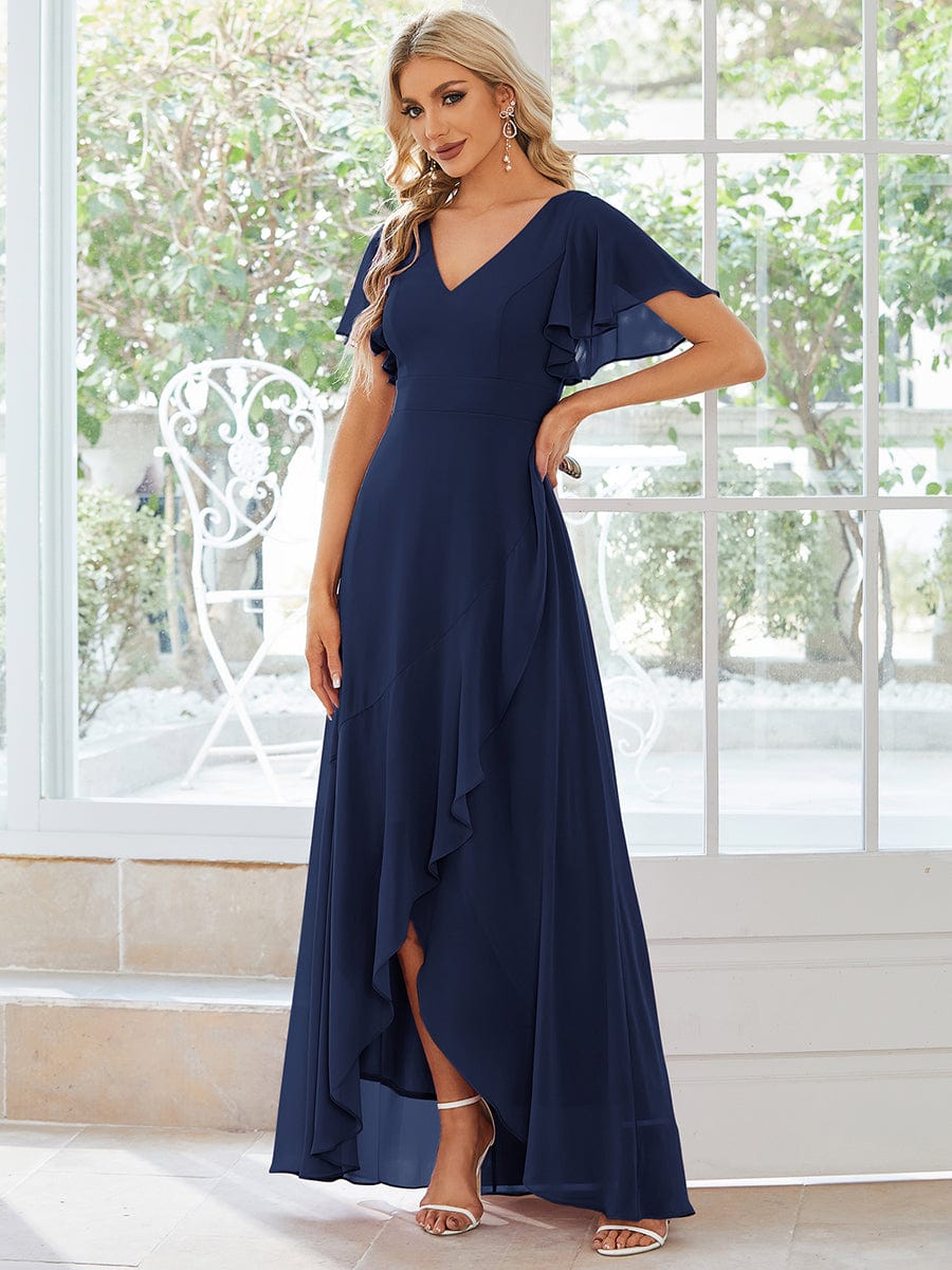 Charming Chiffon Bridesmaid Dress with Lotus Leaf Hemline #color_Navy Blue