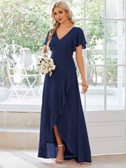 Charming Chiffon Bridesmaid Dress with Lotus Leaf Hemline #color_Navy Blue