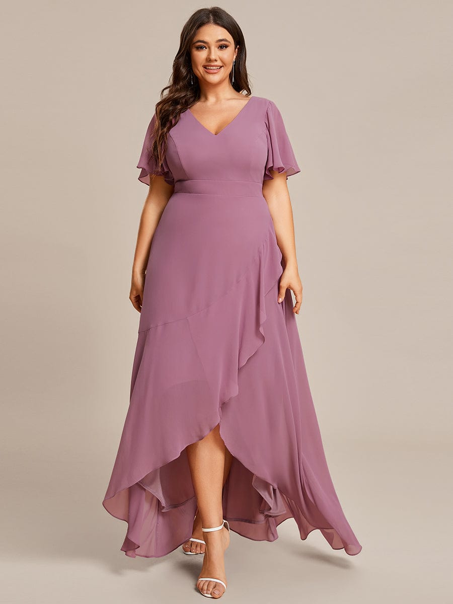 Plus Size Elegant Lotus Sleeves Chiffon Bridesmaid Dress #color_Purple Orchid