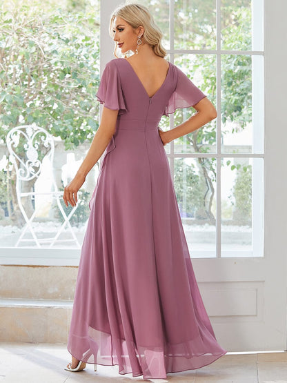 Charming Chiffon Bridesmaid Dress with Lotus Leaf Hemline #color_Purple Orchid